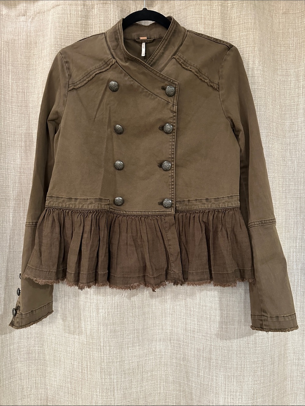 Free People Army  Brown Double-Breasted Peplum Military-Style Jacket size Small - Picture 1 of 8
